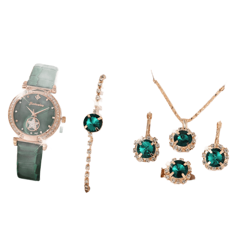 KIT RELÓGIO + PULSEIRAS FEMININA 6 PEÇAS