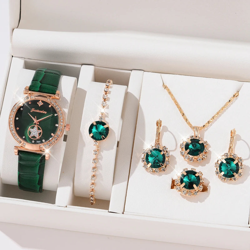 KIT RELÓGIO + PULSEIRAS FEMININA 6 PEÇAS