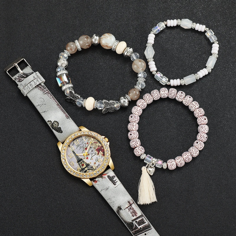 KIT RELÓGIO FEMININO COM PULSEIRAS